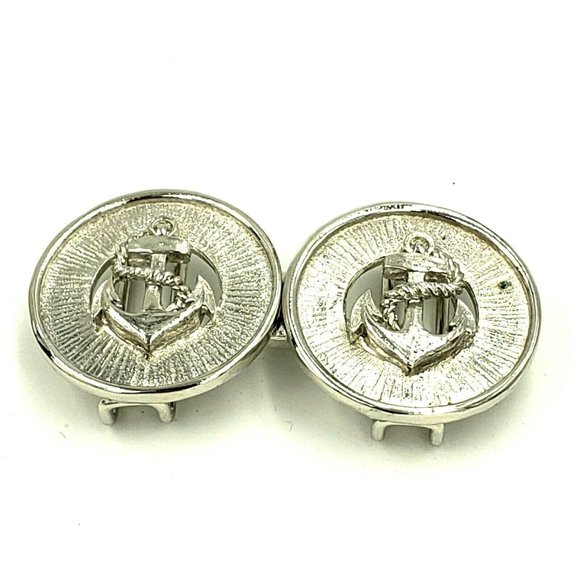 Mimi di N Two Piece Buckle Nautical Anchor Silver Tone VTG 1978 Fits 1.25 Belt main image 7